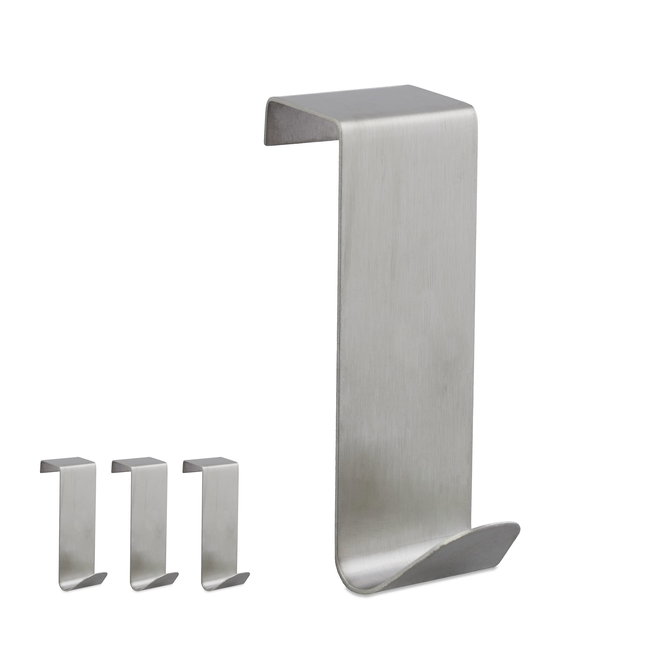 Relaxdays Door Hooks, 4-Piece Stainless Steel Hangers, Rustproof, S - Hooks, Door Clothes Hangers, Silver