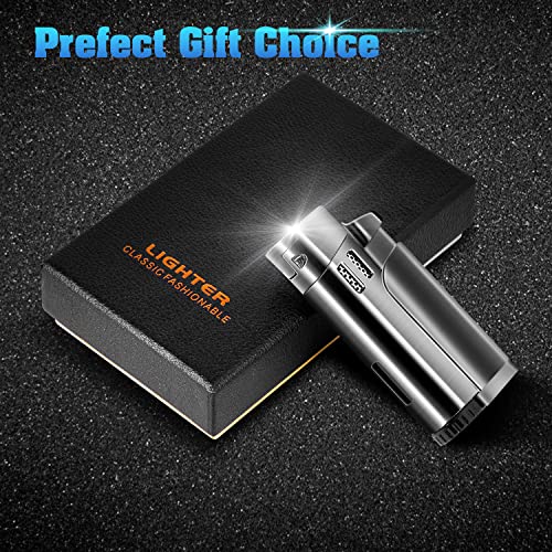 LcFun Torch Lighter Fuel Refillable Lighters 4 Jet Lighter with Punch Quad Flame Torch Cigar