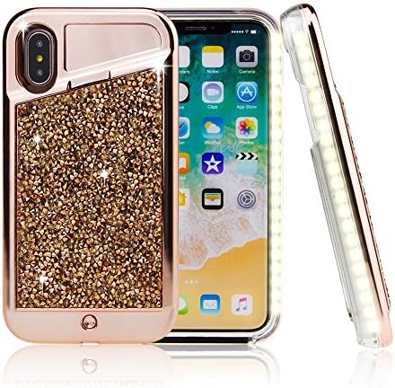 iPhone X case,iPhone 10 Protective Case with Selfie Light and Bling Rhinstone Decoration Fashion Protective Case,Selfie Light Enhancement Phone Case for iPhone X (rosegold)