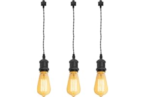 Kiven H-Type Wire Track LightPendants, 15.7 Inch Cord Length Black Weave Rope, Restaurant DecorativePendant Light Industrial Pendant Lamp 3 Pack,Bulb Not Included（Matte Black）