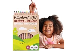Honeysticks Jumbo Triangle Colored Pencils (12 Pack) - Preschool Pencil with Non-Toxic Beeswax Core, Large Triangular Shape, Easy Grasp, Bright Colors, Toddler Coloring and Drawing, Kids 1-3, 2-4, 3-5
