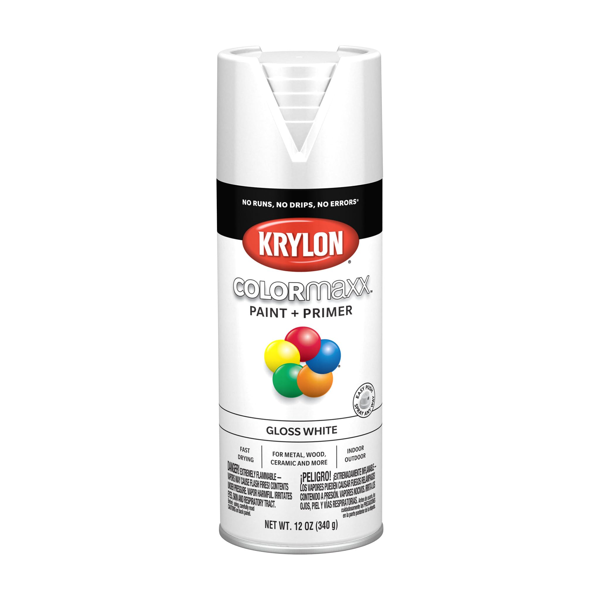 Krylon ColorMaxx 355ml(12온스) 광택 스프레이 페인트, 화이트 - 각 1개