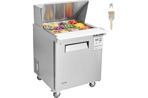 VEVOR 28" Commercial Refrigerator, 12 Pans Sandwich & Salad Prep Table, 7.4 Cu. Ft Stainless Steel Refrigerated Food Prep Station, Frost Free Mega Top Refrigerator for Restaurant, Food Truck, Bar