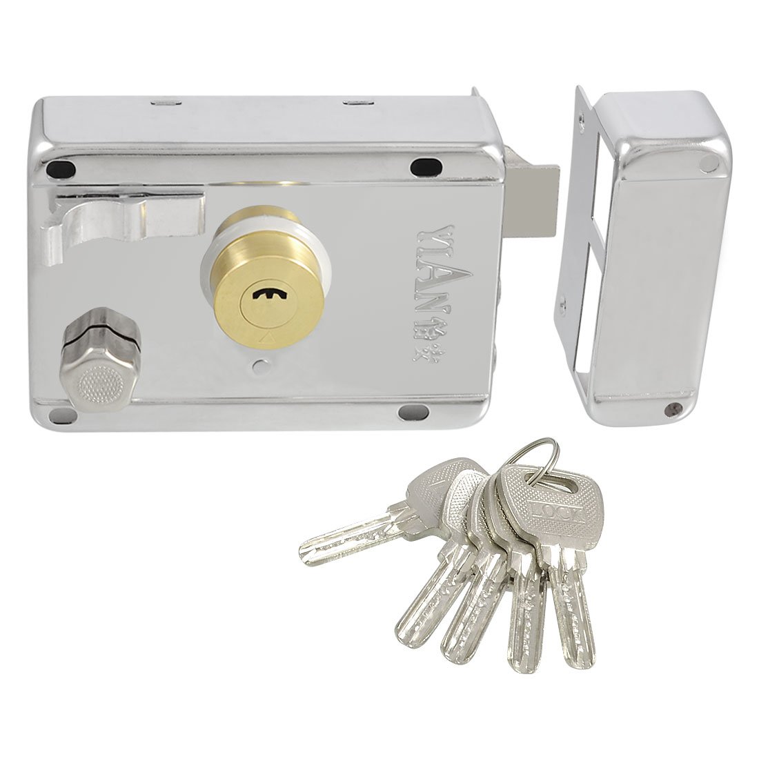 Sourcingmap Silver Tone Metal Left Hand Deadbolt Rim Night Latch Door Lock Set w 5 Keys