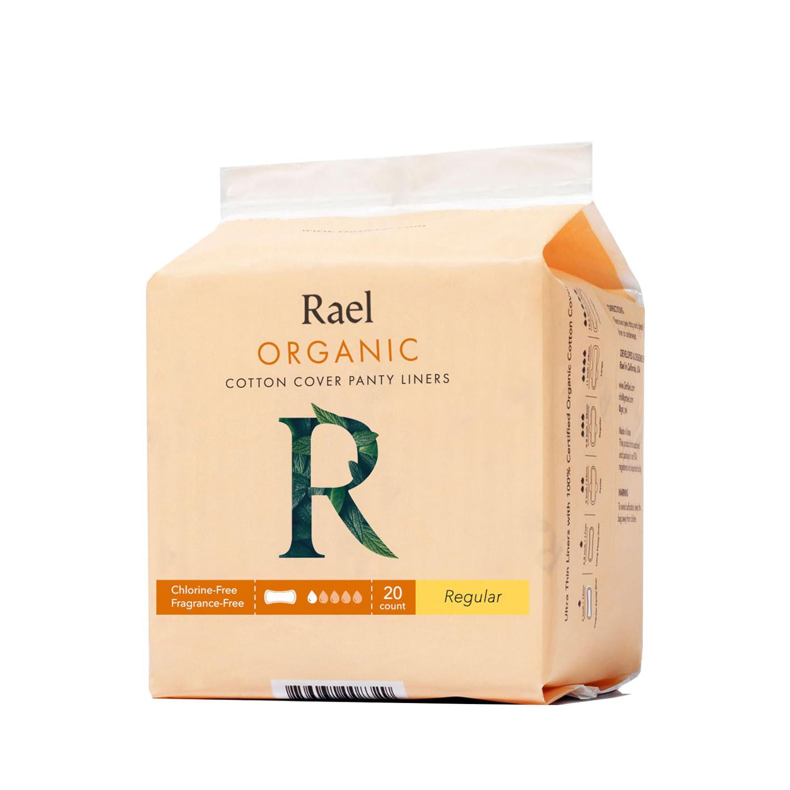 Rael, Organic Cotton Cover Panty Liners, Regular, 1 x 20 Count
