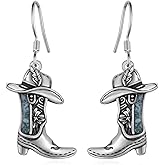 Western Earrings for Women Cowgirl 925 Sterling Silver Cowgirl Boot Dangle Earrings Western Jewelry Gifts for Women