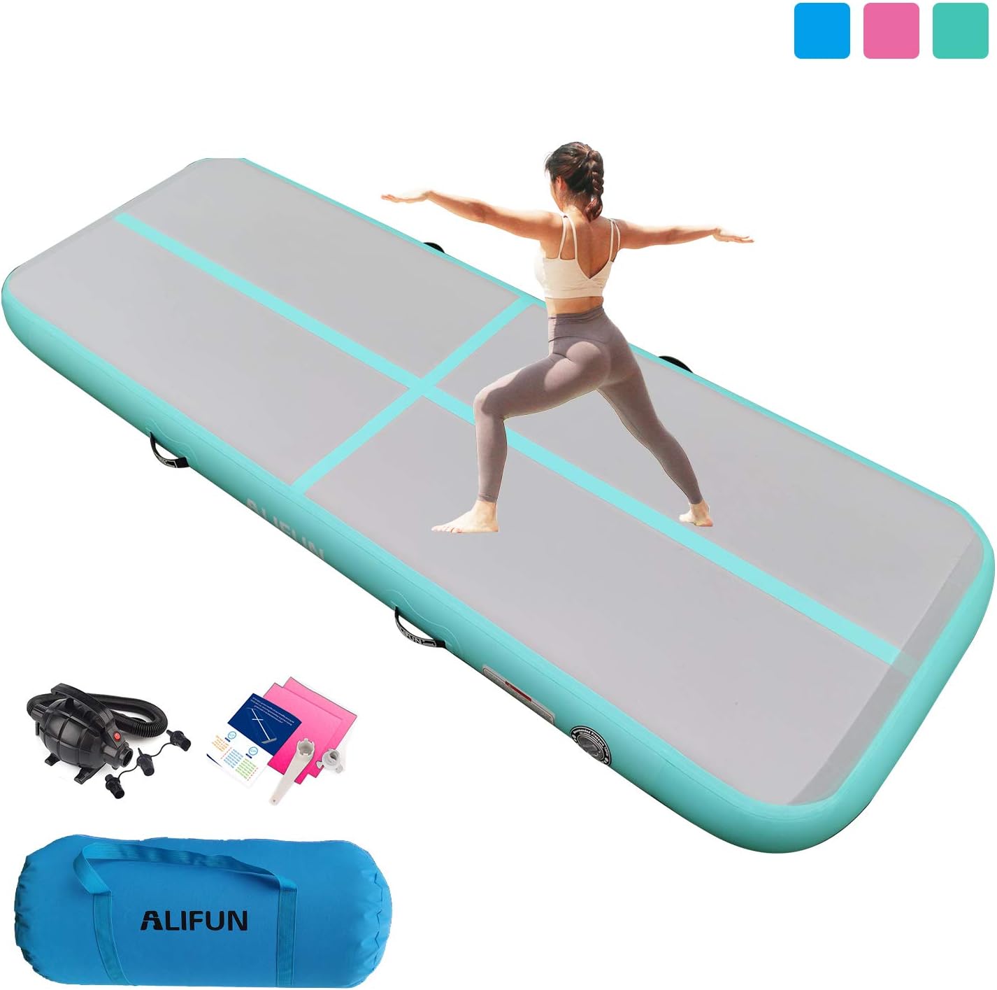 Air Track Inflatable Gymnastics Tumble Track Gym Mat 10ft 13ft 16ft 20ft for Toddler Adults, Gym Air Floor Yoga Mat for Outdoor Sports Training Cheerleading