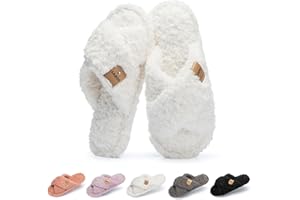 GOEWY Fuzzy Open Toe Slippers for Women Indoor and Outdoor with Memory Foam Cozy Cross Band Women's Slipper Cute Soft House Shoes Slip On Gifts for Womens Mom Her Ladies Bridesmaid