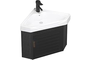 HIYOUGO Corner Bathroom Vanity with Sink, Wall Mount Small Utility Sink with Metals Cabinet, Pedestal Sink Set with Faucet and Drain, Console Sinks (Black, 16.53in)