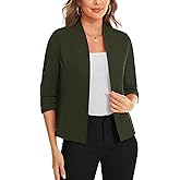 MINTLIMIT Women's Collarless Blazer Ruched 3/4 Sleeve Open Front Business Work Office Jacket Blazers