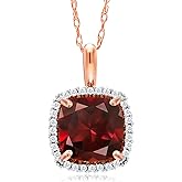 Gem Stone King 10K Rose Gold Build your Own Personalized Cushion Cut 7MM Gemstone Birthstone and White Diamond Pendant Necklace For Women with 18 Inch Chain