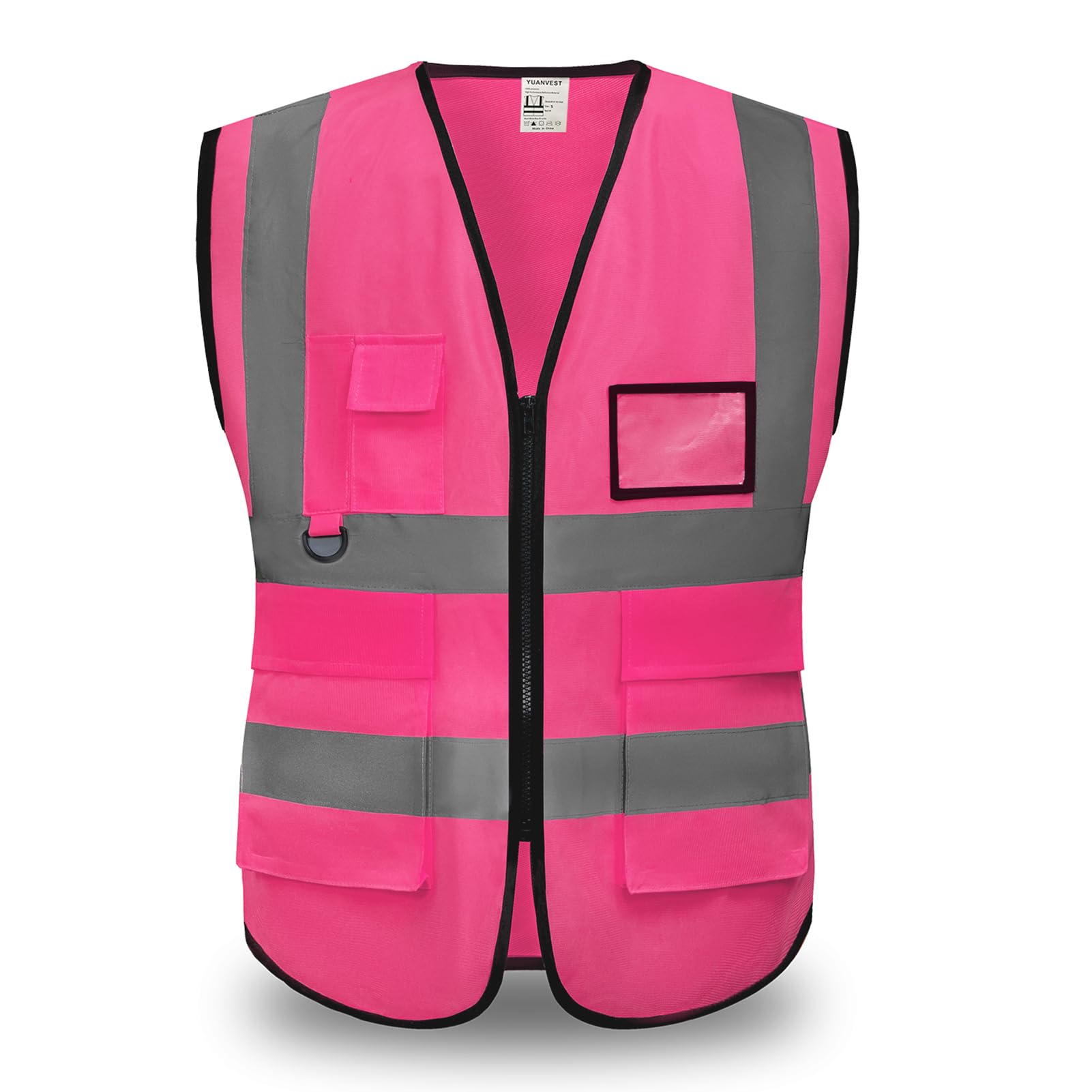 Hi Vis Vests for Men Women 5 Pockets,High Visibility Reflective Safety Security Vest,2-inch Reflective Strip High Visibility Vest,Meets ANSI/ISEA Standards (Pink-Cloth, L)