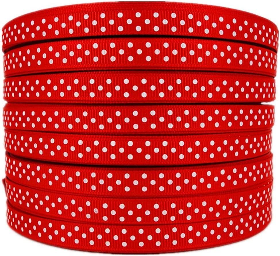 Photo 1 of 3/8 Inch Red Grosgrain Ribbon Dots Printed 25 Yards - Wreath Decrative Gift Wrapping