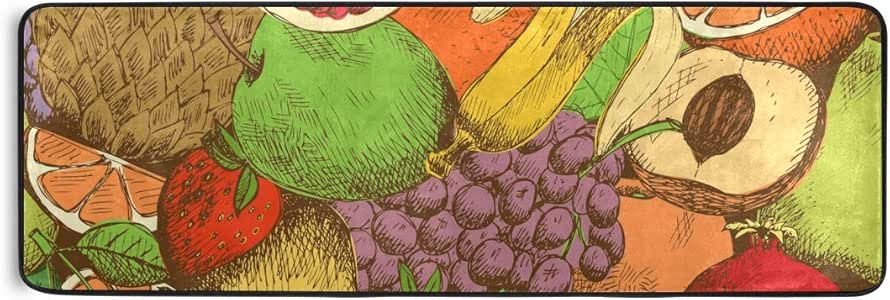Alfombra de cocina con patrón de frutas, suave, antideslizante