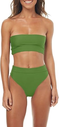 white high waisted bandeau bikini