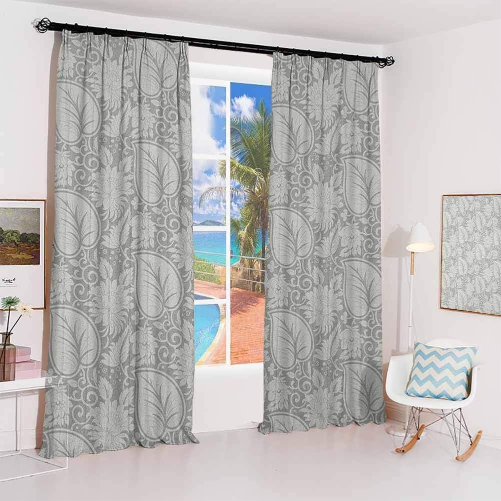 Grey Hook up Curtain Big Leaves on Old Fashion Floral Background Feminine Dramatic Style Retro Graphic Print for Bedroom Kindergarten Living Room W84 x L96 Inch Grey