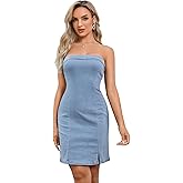 Floerns Women's Summer Strapless Tube Split Hem Bodycon Denim Dress
