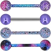 Melighting 4Pcs 14G Tongue Rings Barbells 316L Stainless Steel Tongue Bars Different Splatter Color Painting Tongue Piercings Tongue Ring with Balls for Women Men Set 16mm