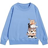 Tuislay Cute Cat Graphic Sweatshirt for Girls Kawaii Cartoon Sweatshirts Kids Anime Printed Tops Long Sleeve Shirts Pullover