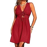 CUPSHE Women's Summer Dresses Tie Front Plunging V Neck A Line Sleeveless Cutout Mini Dress