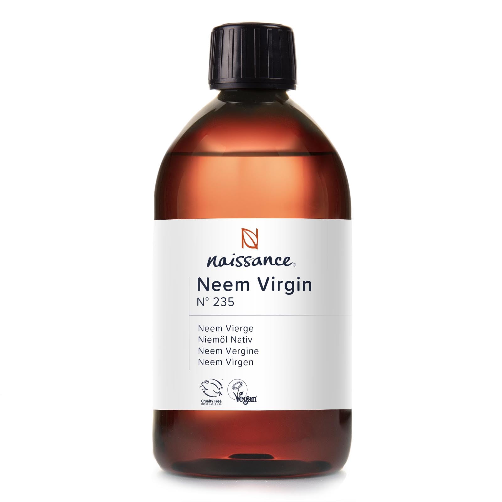 Naissance Virgin Neem Oil (No. 235) - 450ml - Pure, Natural, Unrefined, Vegan - for Hair, Nail, Eyebrow, Scalp, Skin, Body & Plants