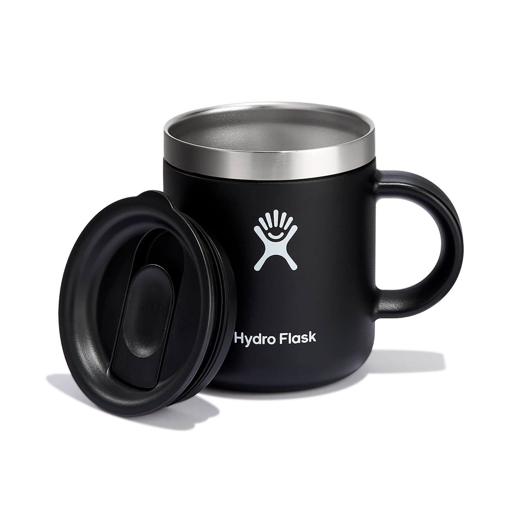 HYDRO FLASK - Travel Coffee Mug 177 ml (6 oz) - Vacuum Insulated Stainless Steel Travel Mug with Handle and Press-In Lid - BPA-Free - Black