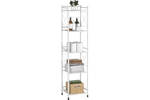TZAMLI 5 Tier Shelving Unit, Free-Standing Bathroom Storage Shelves, Metal Heavy Duty Storage Rack Shelf for Small Space Kitchen Balcony Office, White