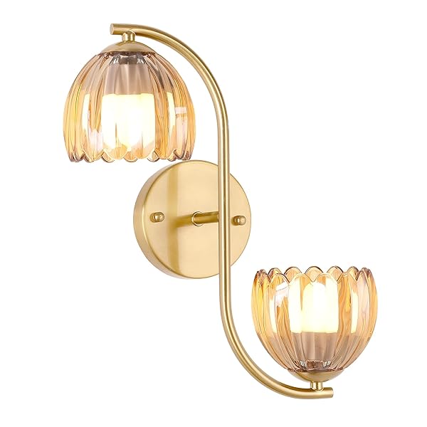 SHENMOYL BATTERY OPERATED WALL SCONCE, 2-LIGHTS VINATGE BRASS...