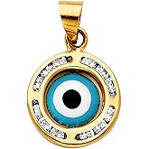 14k REAL Yellow Gold CZ Evil Eye Charm Pendant