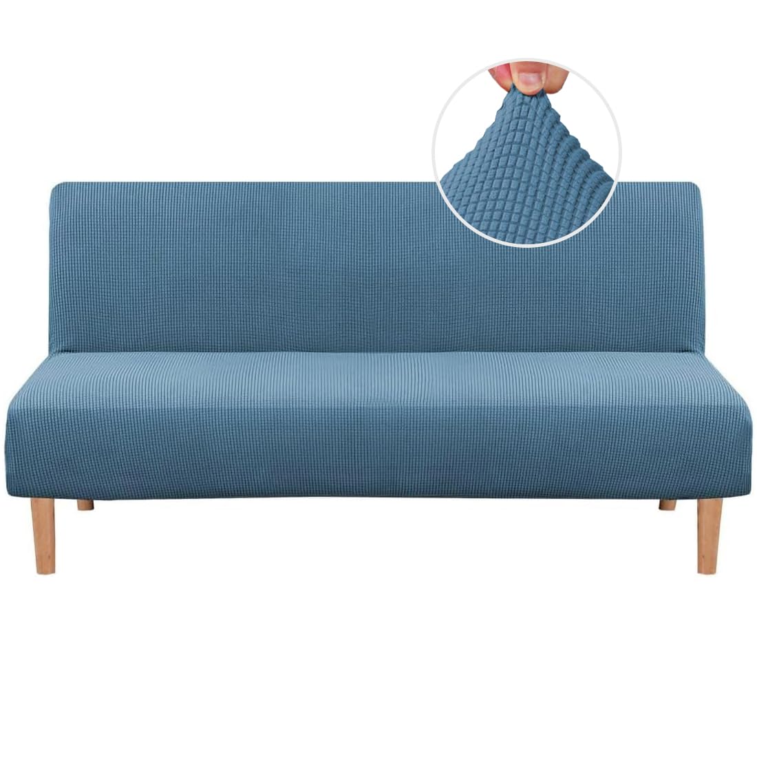 Photo 1 of H.VERSAILTEX Armless Futon Cover Stretch Sofa Bed Slipcover Protector Elastic Feature Rich Textured High Spandex Small Checks Jacquard Fabric Futon Cover, Machine Washable, Dusty Blue