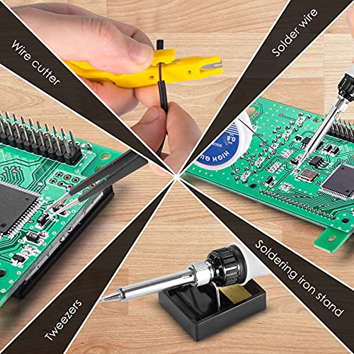 Saldatore a stagno, TyneGaly Saldatore Kit 60W con interruttore ON/OFF, Temperatura Regolabile 200~450℃, Saldatore per Precisione Saldatura, 5 Pezzi Punte, Filo per Saldatura