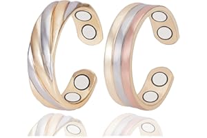 EnerMagiX Pure Copper Rings for Women, 2PCS Adjustable Magnetic Tricolor Gold Ring, Copper Jewelry（0949 0950）