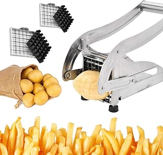 TWSOUL Pommes Frites Schneider Pommesschneider Edelstahl Kartoffelschneider Gemüseschneider mit 2 Messereinsätzen und Stempel Edelstahl-Schneideinsätze