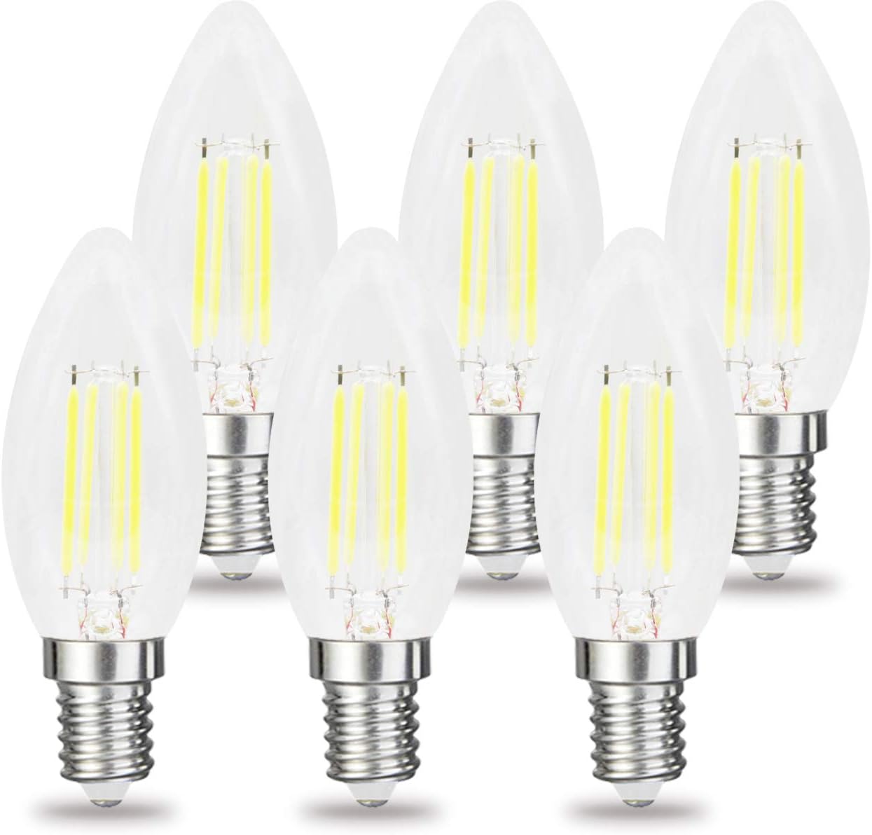 RClorBulb (Pack of 6) 4W E14 Dimmable Classical Glass LED Filament Candle Bulb Cool White C35 AC 220V