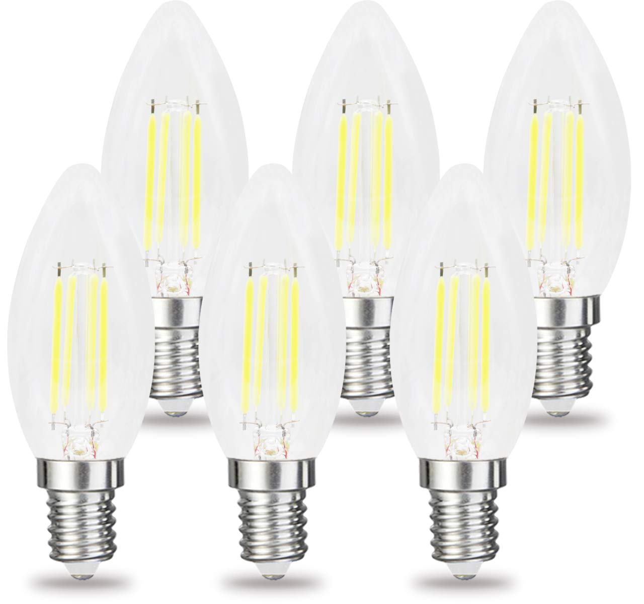 RClorBulb (Pack of 6) 4W E14 Dimmable Classical Glass LED Filament Candle Bulb Cool White C35 AC 220V
