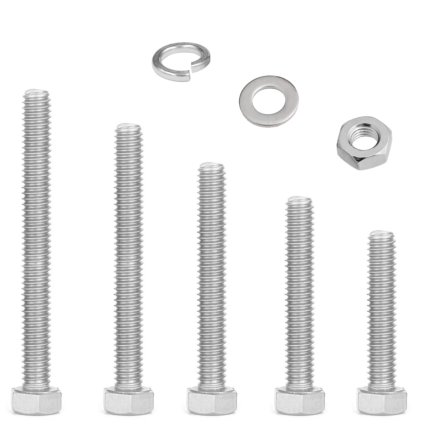 M6 Nuts And Bolts Set,Stainless Steel Hex Bolts Sets With Washers,Longer Machine Screws Assorted,Fully Threaded Bolts For Car,Bike,Furniture,Ship,Construction,Mechanical(40/50/60/70/80mm)(M6)