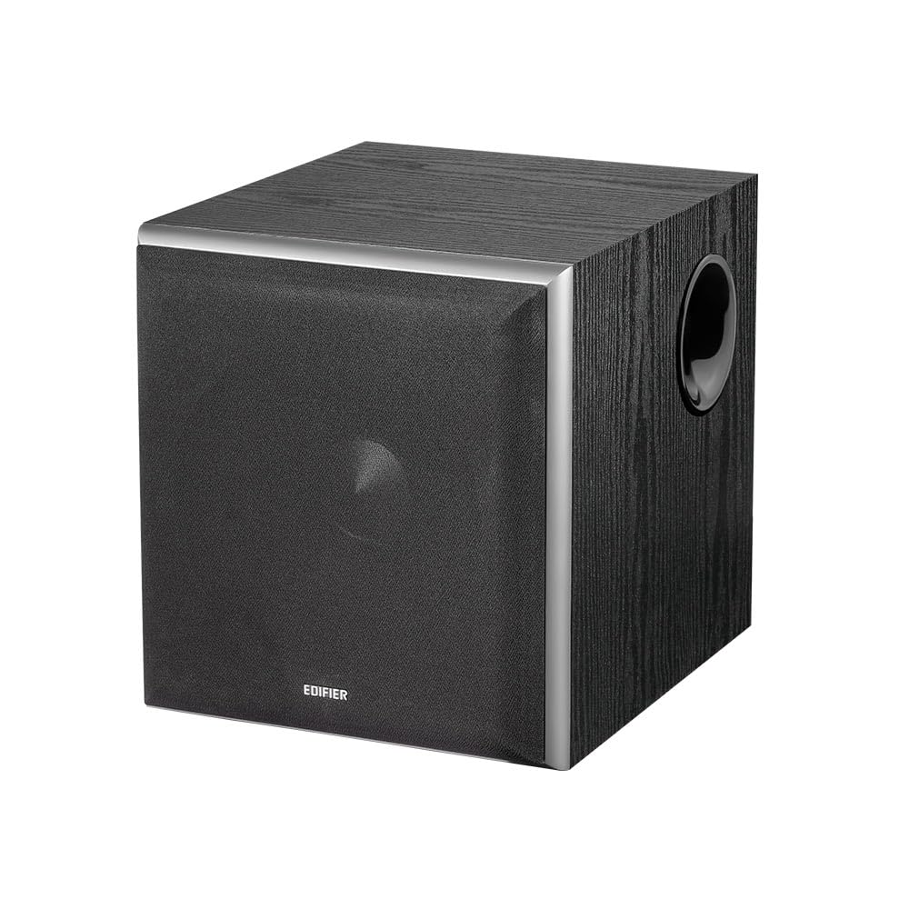 Edifier T5 AKTIV-SUBWOOFER – 8-Zoll-Tieftöner – 70 Watt – Low-Pass-Filter – Frequenz einstellbar bis 38Hz – MDF-Gehäuse für reduzierte Resonanz – Standby – Cinch-Anschlüsse – Zeitloses Design 5