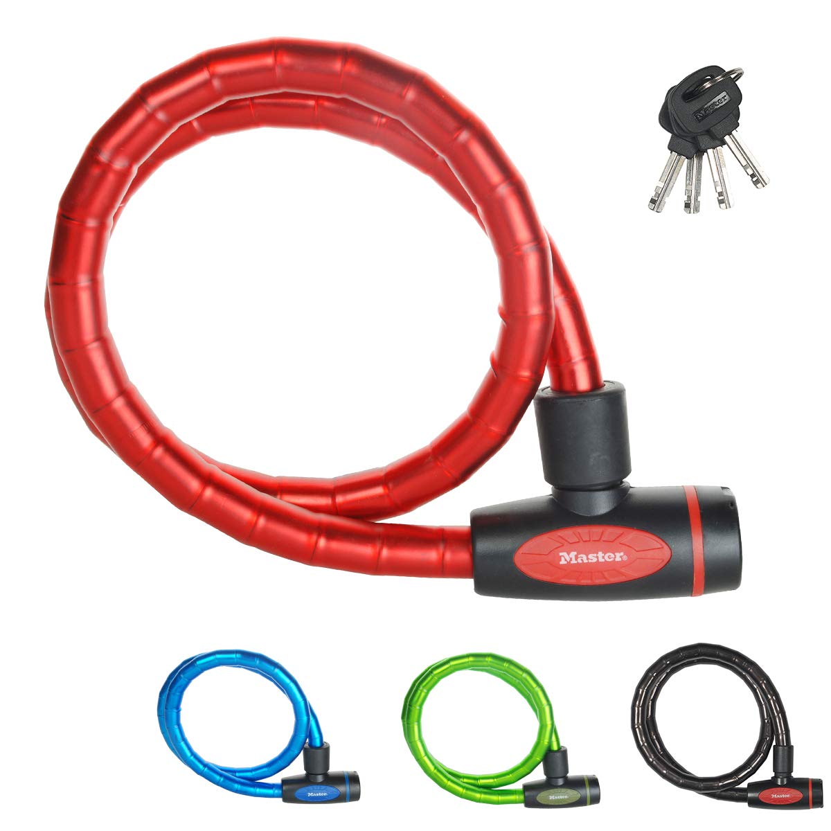 MASTER LOCK Bike Cable Lock [Key] [1 m Cable] [Outdoor] 8228EURDPRO - Ideal for Bike, Skateboards, Strollers, Lawnmowers and Other Outdoor Equipment