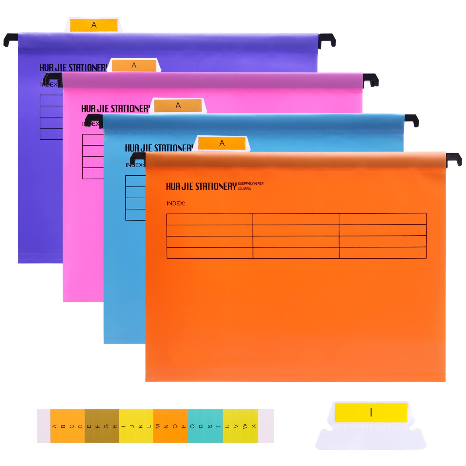 Srvnpioy Foolscap Suspension Files with Tabs and Card Inserts for Filing Cabinets (4 Colour) Foolscap Plastic Hanging Filing File Folders for Office Company