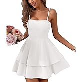 SEMATOMALA Women's Tie Back Spaghetti Strap Skater Mini Dress Tiered Ruffle Fit and Flared A Line Sexy Cute Short Party Dress