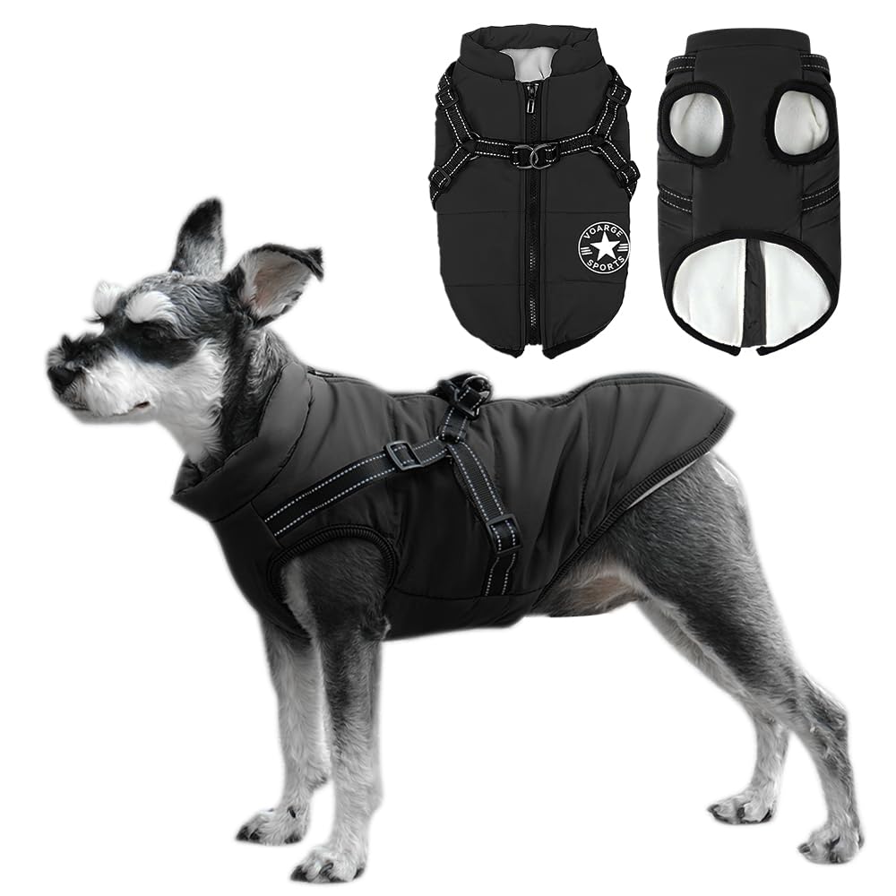 Voarge Dog Jacket, Winter Vest, Jackets, Dog Coat with Harness for Small Dogs, Waterproof Machines, Washable, Reflective Stripe Design, Durable D-Ring (Black, M) — image 1