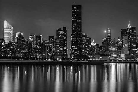 Amazon Co Jp マンハッタンの壁紙の暗い夜 世界の壁紙 白黒の キャンバス ステッカー 印刷 壁紙ポスター はがせるシール式 写真 特大 絵画 壁飾り75cmx50cm ホーム キッチン