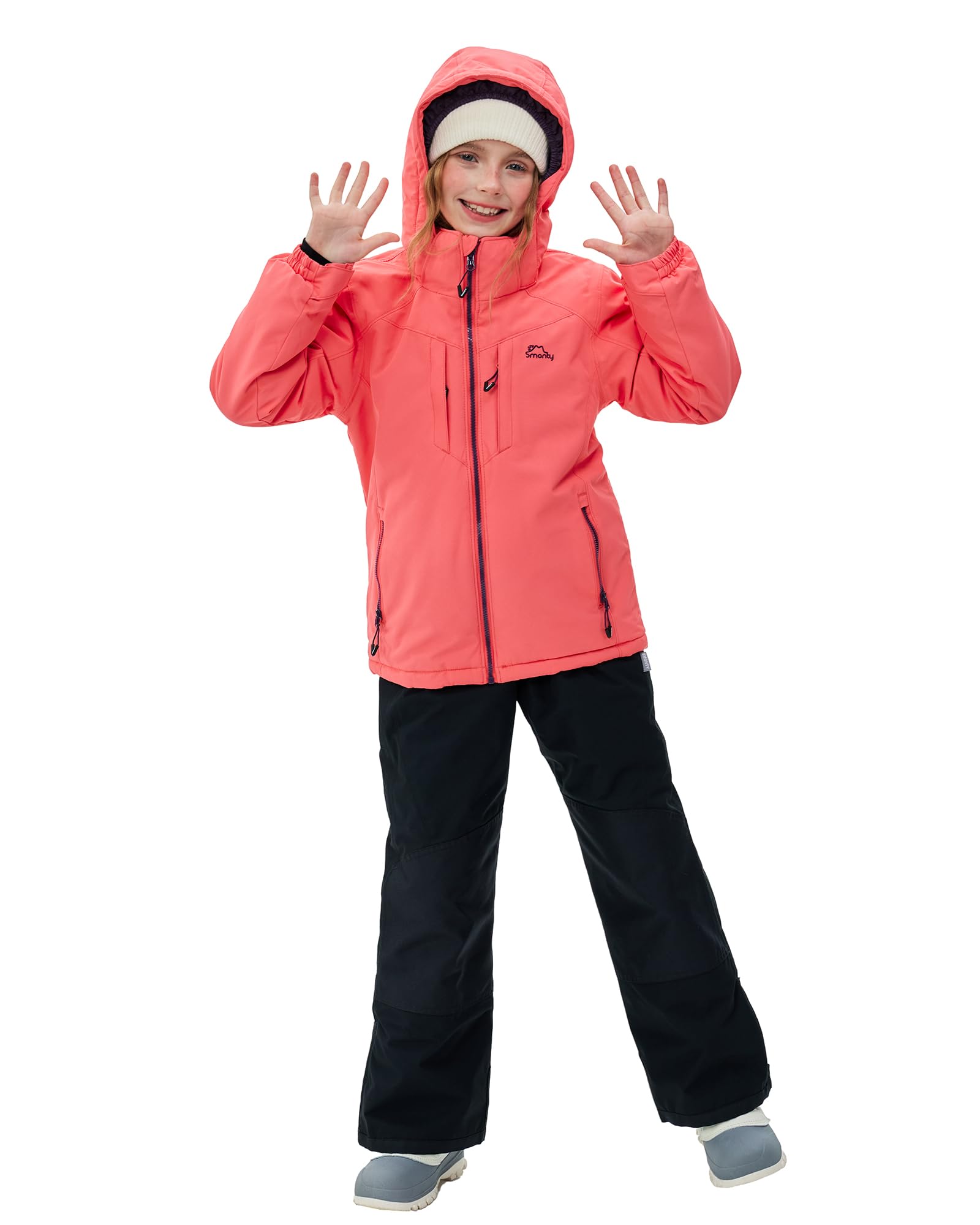 Photo 1 of ***SIZING MAY RUN A LITTLE SMALLER THAN STATED***SMONTY Girls Boys Ski Suit Kids Snowsuits Waterproof Snowboard Elastic Hood Jacket with Bib Pants, Windproof Winter Warmth(10-12 Years,Coral)***SIZING MAY RUN A LITTLE SMALLER THAN STATED***