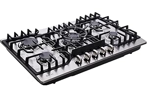 Deli-kit 30 Inch Gas Cooktop, Stainless Steel Built-in 5 Burners Stovetop Dual Fuel Gas Hob NG/LPG Convertible Gas Cooktop DK5712