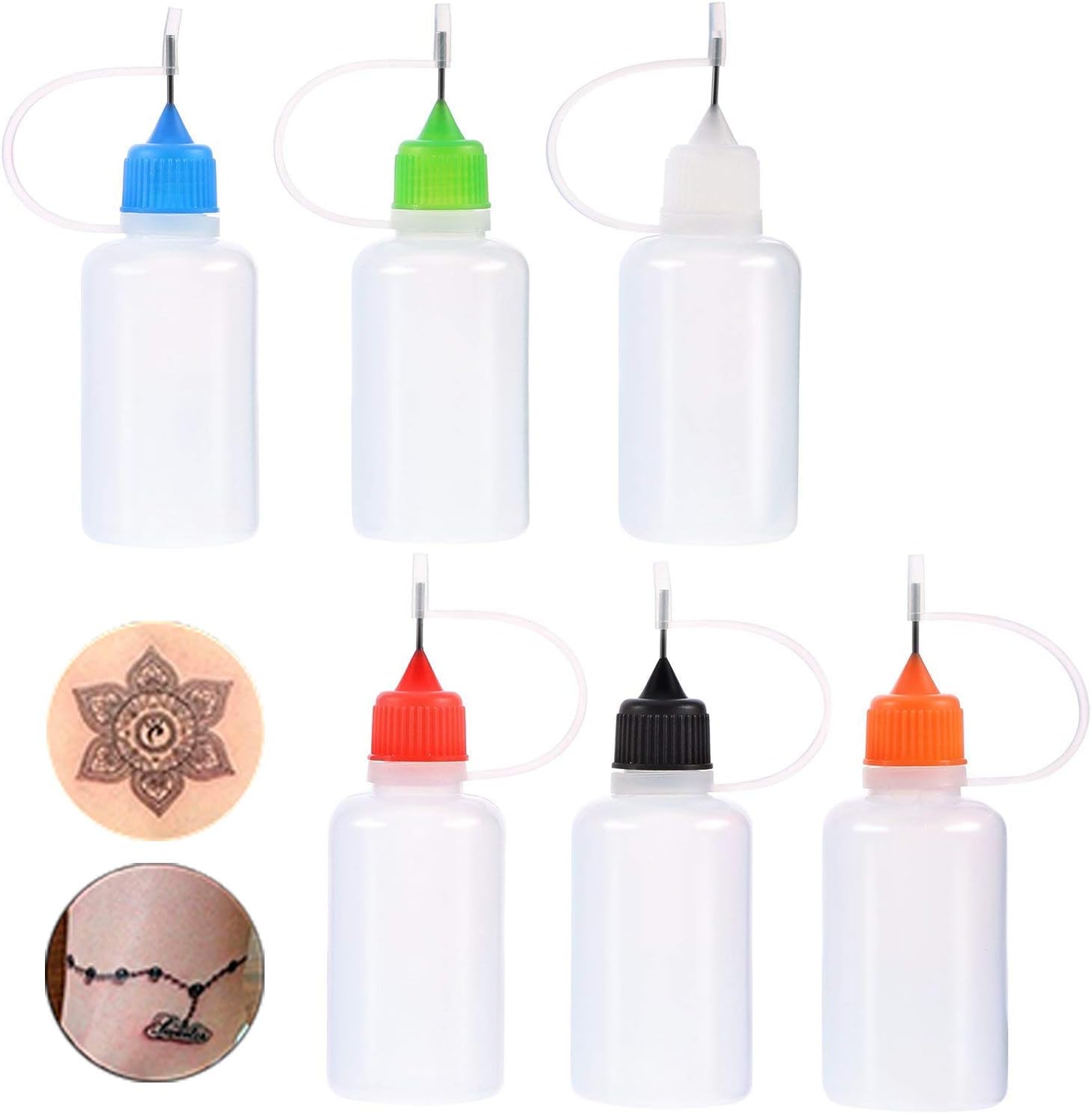 Henna Tattoo Applicator Bottle Needle Tip Glue for Henna Temporary Tattoo Kit,Drawing Labels Smoking Bottle,DIY Quilling Tool, Precision Oiler and Alcohol Ink(6 Pcs 30ml)