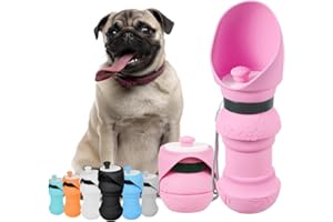 Hiksuky 19Oz Dog Water Bottle, Foldable & Portable Pet Travel Essential, Food Grade Leak-Proof Silicone Drink Bottle with Dispenser, Perfect for Walks and Adventures Pink