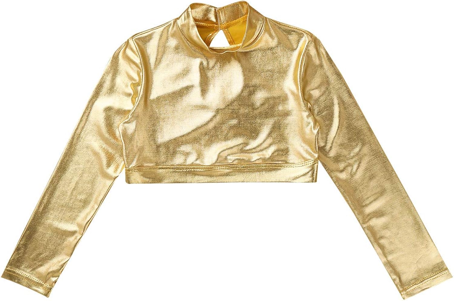 moily Big Girls Metallic High Turtle Neck Crop Top for Gymnastics/Dance/Workout Cami Tee Performance: Clothing