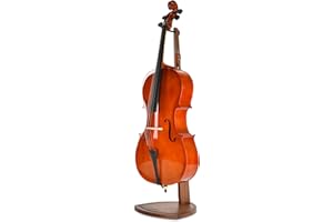 Musbeat Cello Stand with Bow Holder, Handcrafted Walnut Wood Floor Stand for 4/4 Full-Size and 1/2, 1/4, 3/4, 1/8, 7/8, Cello Holder Rack for Home and Studio Display