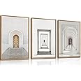 FWIEXA Spatial Extension Framed Canvas Wall Art Set, Mid Century Modern Wall Decor, Minimalist Neutral White Door Wall Painting, Artworks for Office, Living Room, Gallery, Bedroom