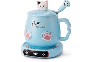 Bgbg Coffee Mug Warmer & Cute Cat Mug Set, Beverage Cup Warmer for Desk Home Office with Three Temperature Up to 140℉/ 60℃, Coffee Warmer for Cocoa Milk Tea Water Candle, 8 Hours Auto Shut Off